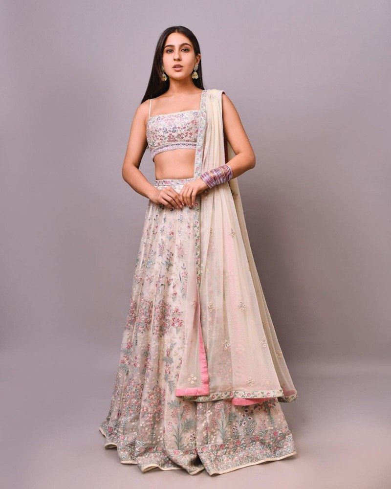Offwhite Georgette Lehenga with  Sequins  Thread Work