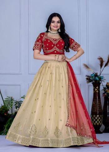 Offwhite Lehenga Choli With Embroidery With Zari Thread  Sequence Work