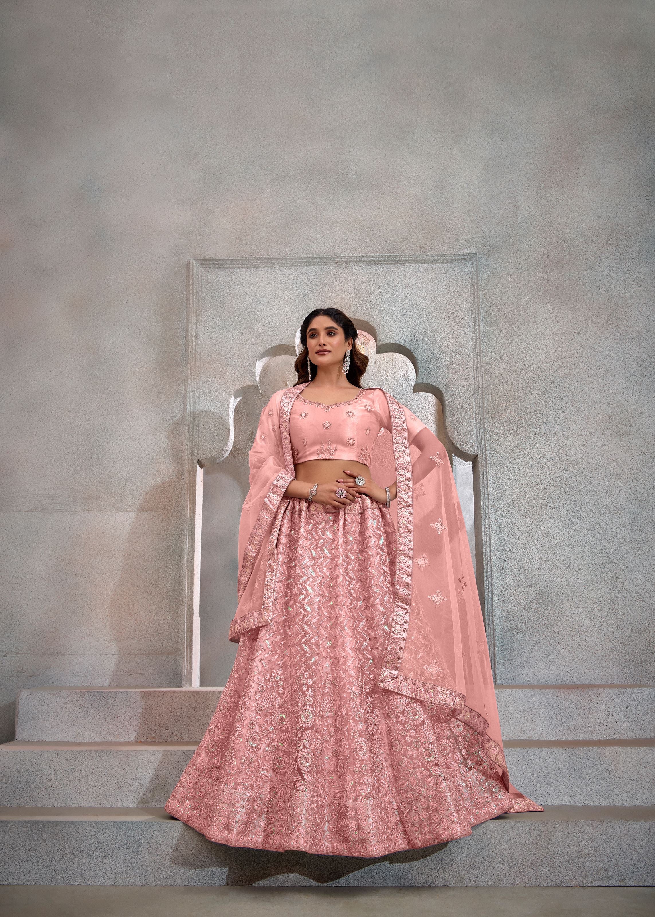 Peach Lehenga Choli With Heavy Sequence Embroidered