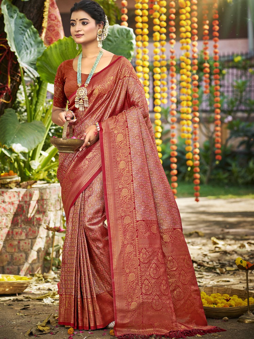 Pink Dharmavaram Silk Saree With Elegant Flow and Traditional Feel