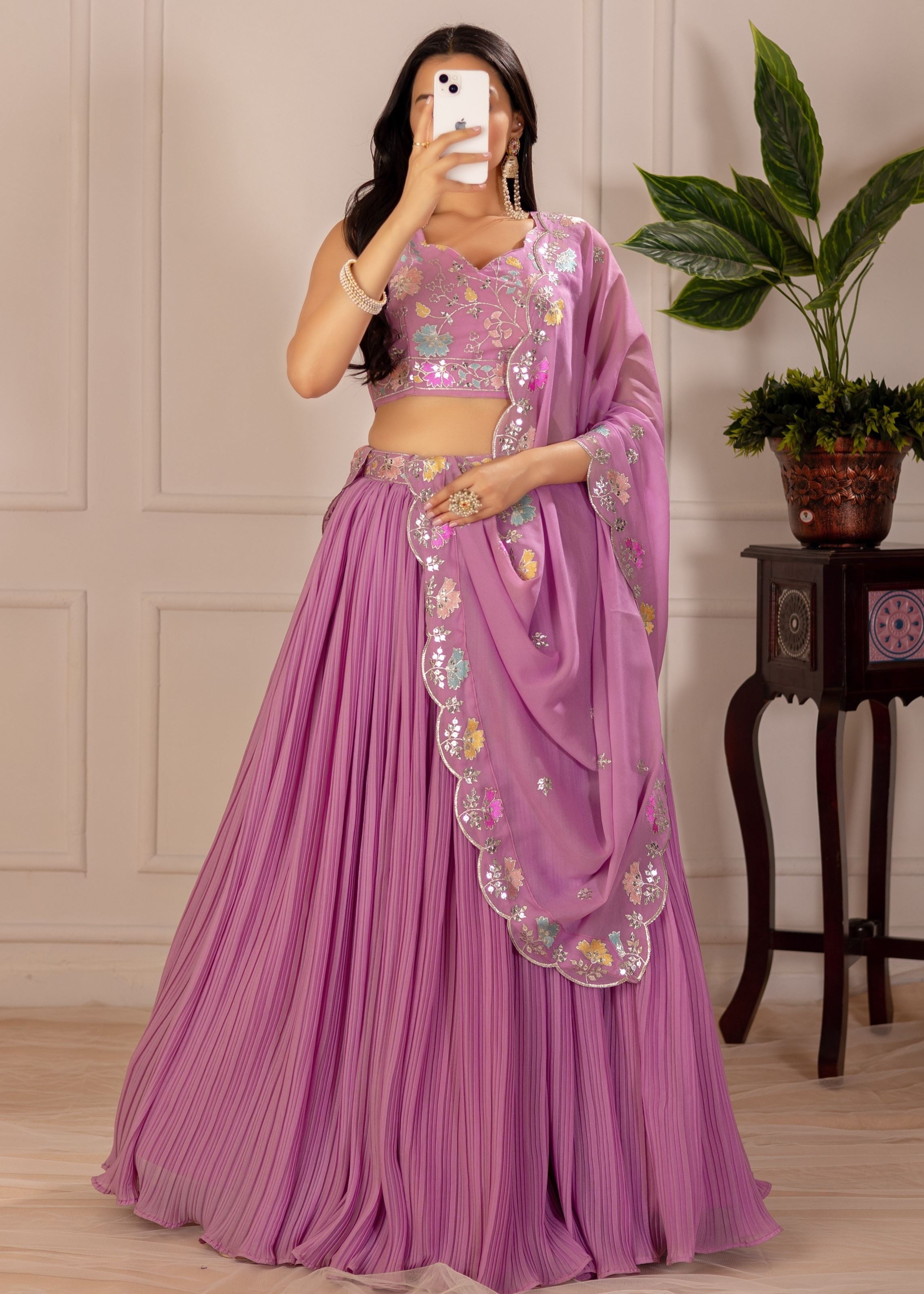 Pink Lehenga Choli With Embroidery With Multi Thread  Sequence Work