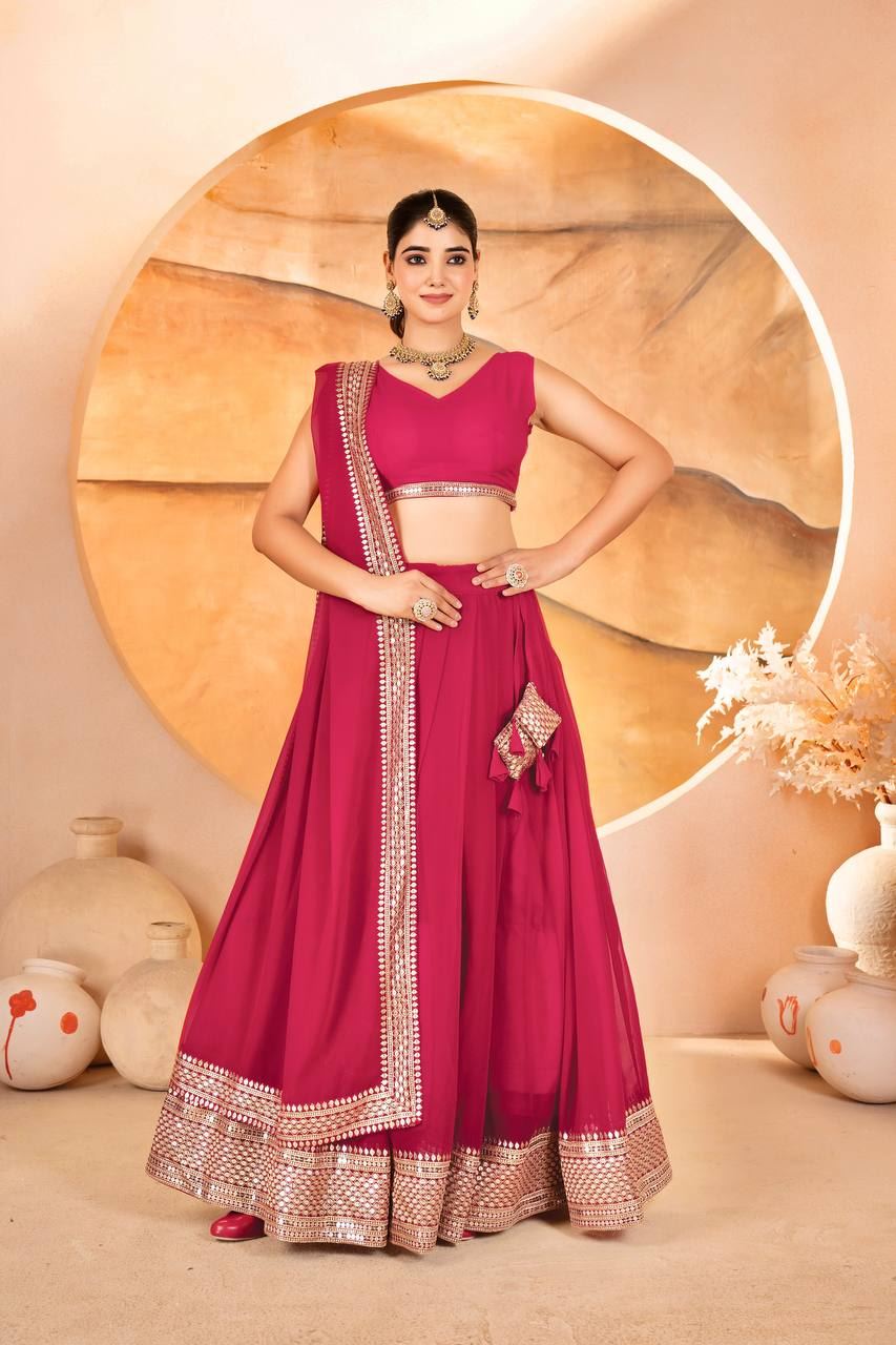 Pink Lehenga Choli With  Sequins Embroidered Work