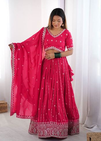 Pink Lehenga Choli With Thread  Sequnce Work