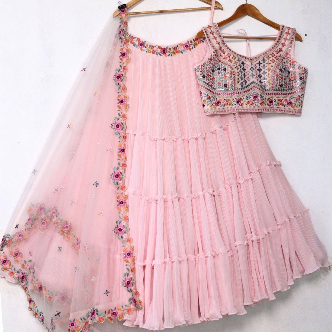 Pink Lehenga Choli With Thread and Sequence Embroidery Work