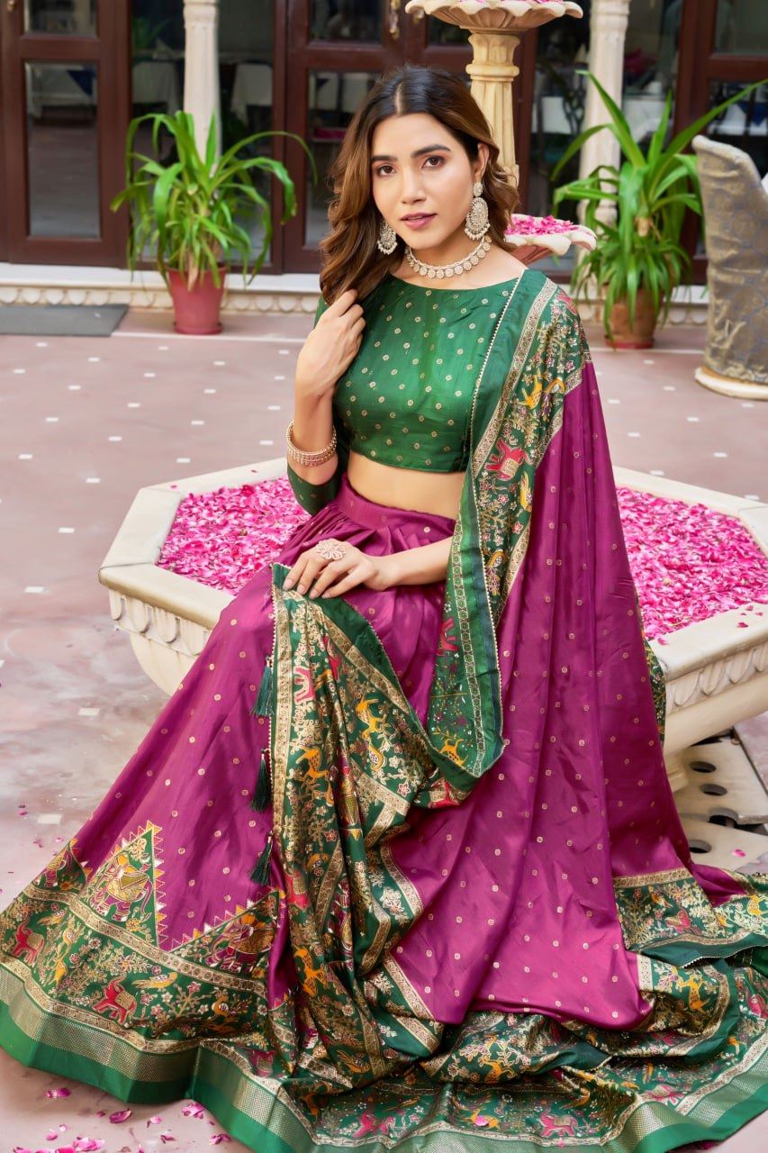 Purple Lehenga Choli With  Bandhej and Ajrakh Print
