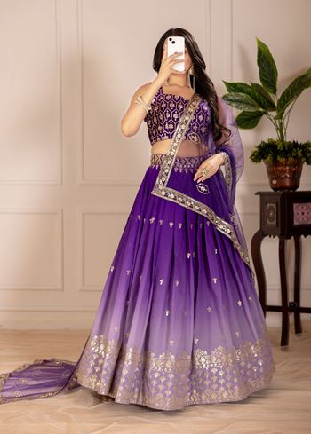 Purple Lehenga Choli With Embroidery Thread  Sequence Work