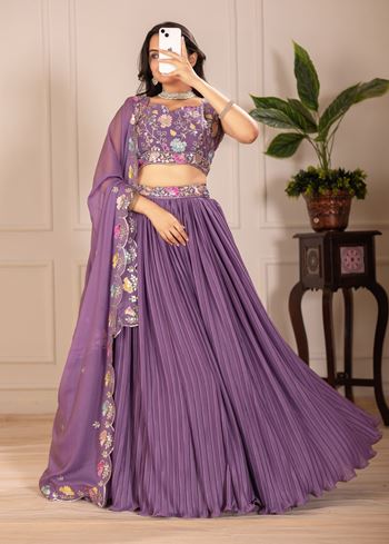 Purple Lehenga Choli With Embroidery With Multi Thread  Sequence Work