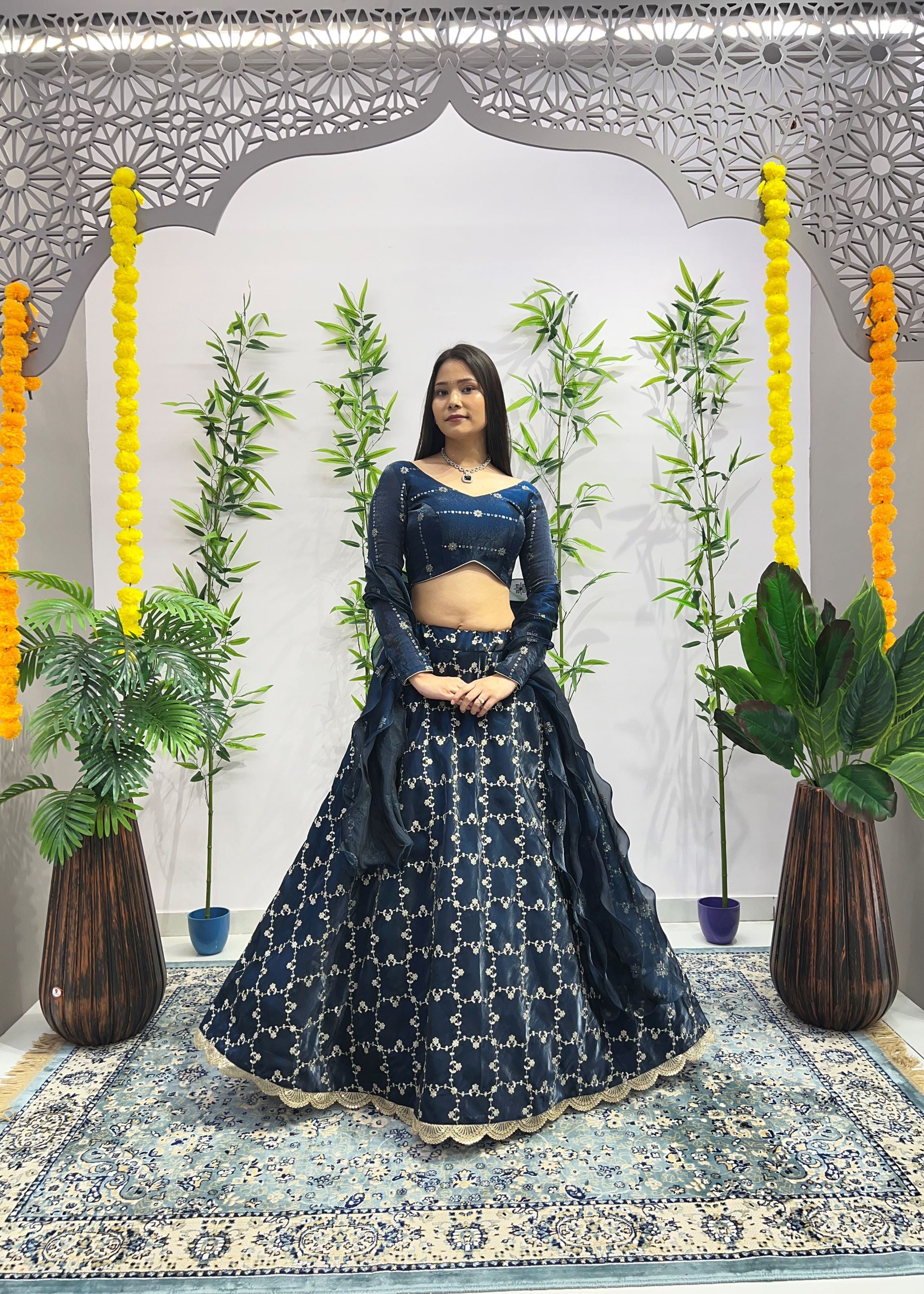 Rama Lehenga Choli With Heavy Embroidery Thread  Sequins Work