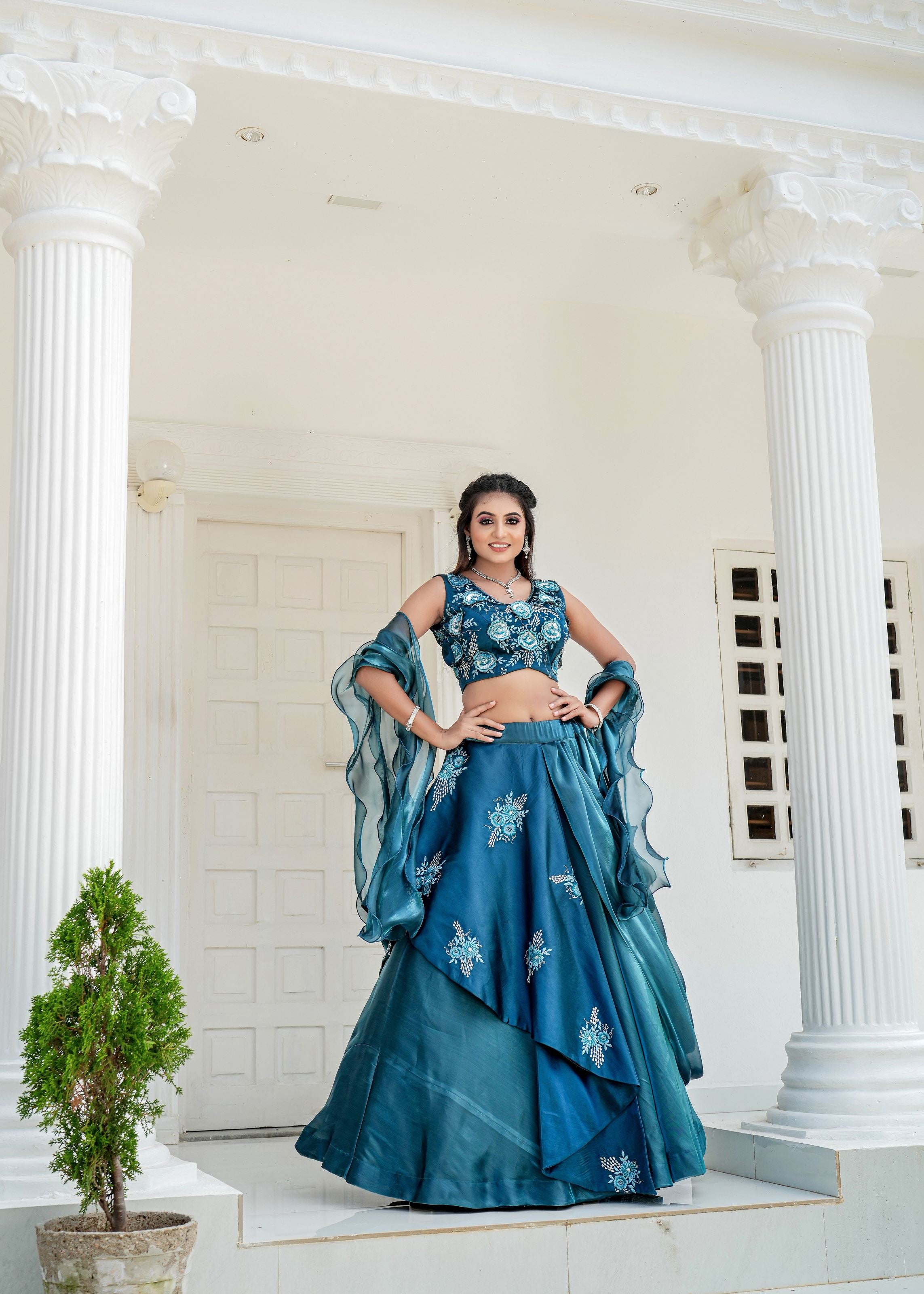 Rama Lehenga Choli With Heavy Embroidery Thread  Sequins Work