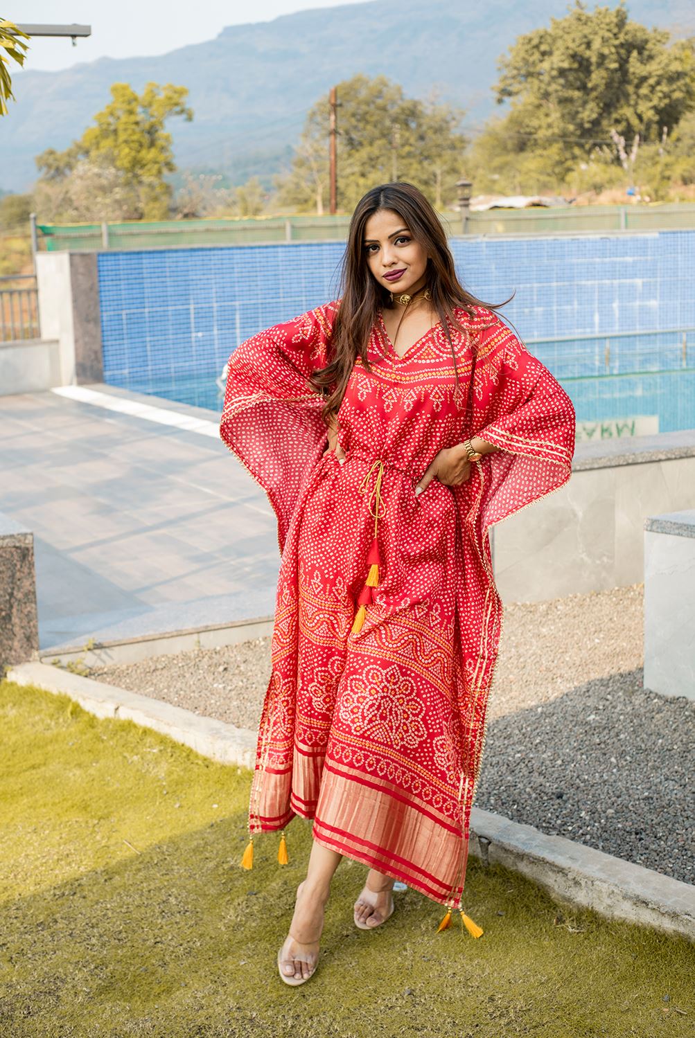 Red Color Pure Gaji Silk Kaftan with Gotta Patti  Tassels