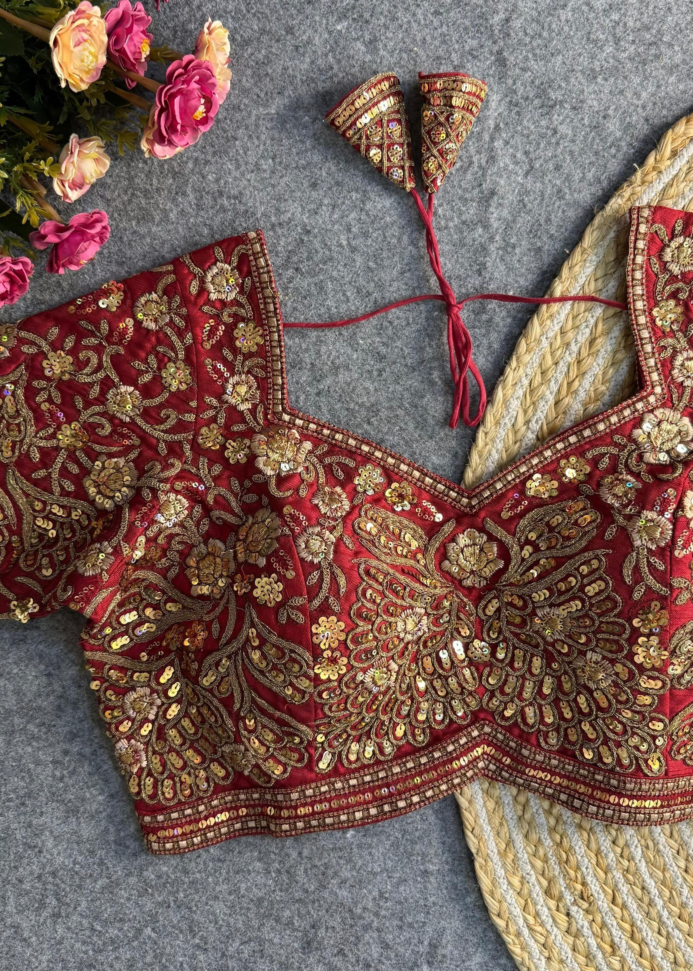 Red Heavy Codding  Sequin Bridal Blouse