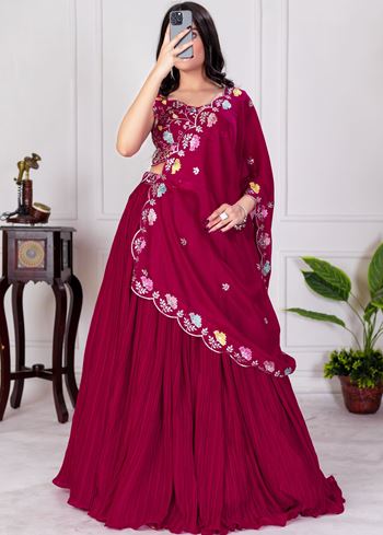 Red Lehenga Choli With Embroidery With Multi Thread  Sequence Work