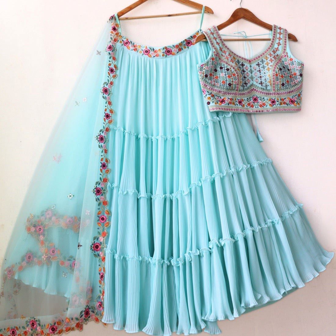 Sky Lehenga Choli With Thread and Sequence Embroidery Work