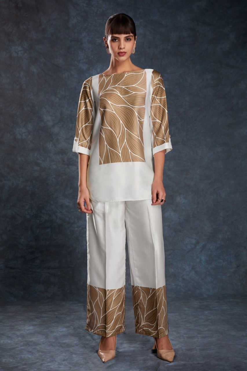 White Co-Ord Set  with Printed Work
