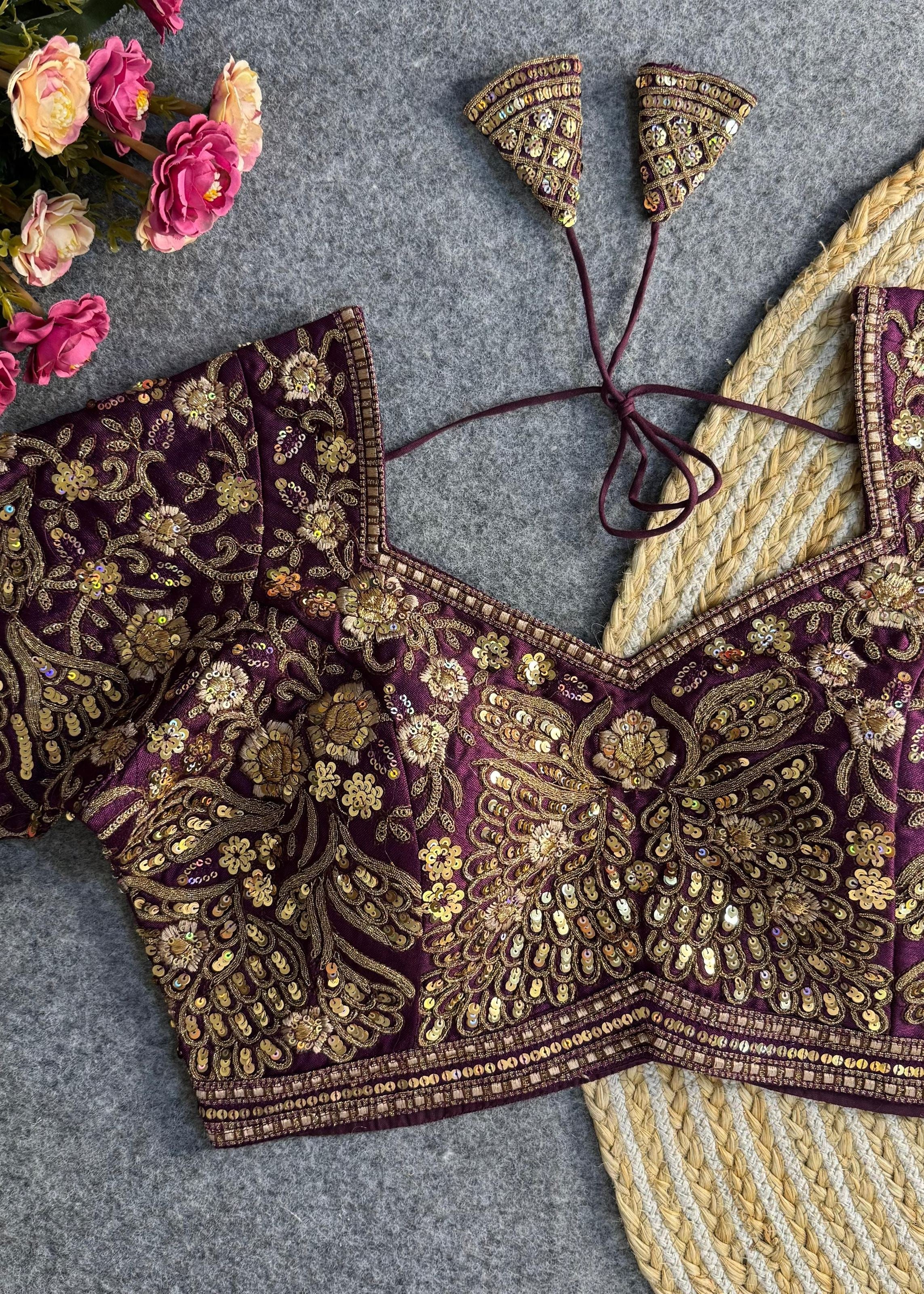 Wine Heavy Codding  & Sequin Bridal Blouse