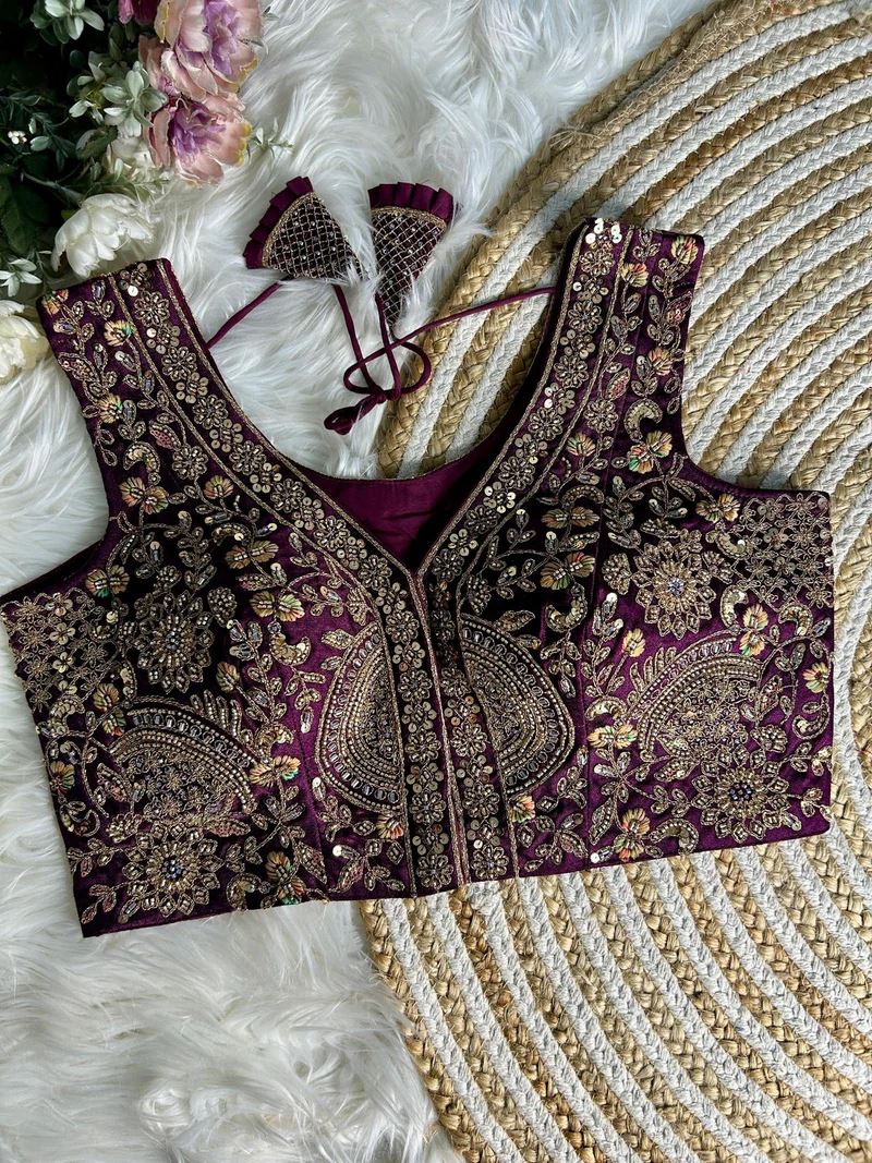 Wine  Heavy Handwork Partywear Blouse Elegance in Every Stitch