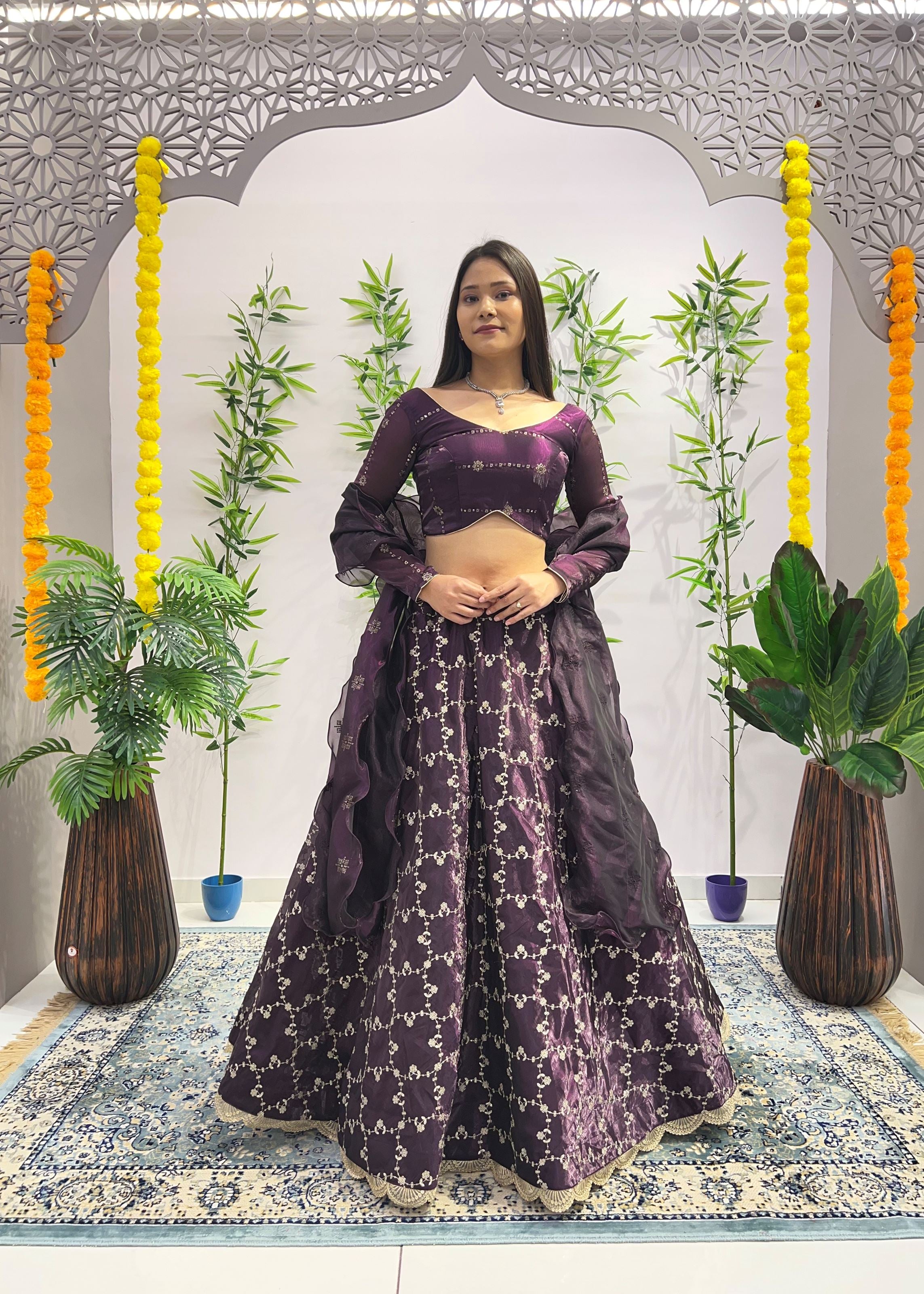 Wine Lehenga Choli With Heavy Embroidery Thread  Sequins Work