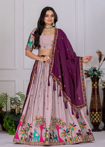 Wine Lehenga Choli With Heavy Embroidery With Multi Color Thread  Sequence Work