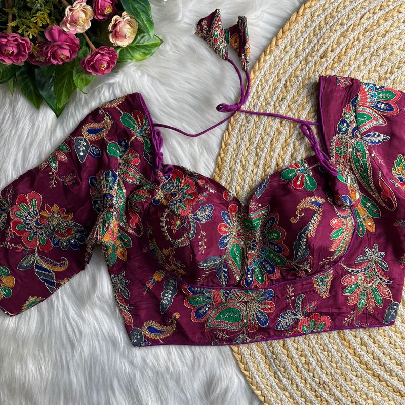Wine  Position Print Masaba Blouse With Codding  Sequence Work