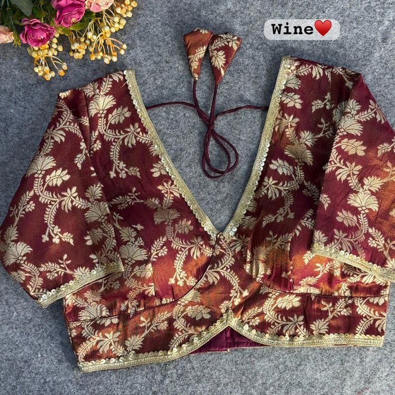 Wine  Pure Cosmos Viscose Jacquard Silk Blouse