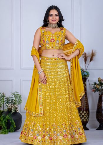 Yellow Lehenga Choli With Embroidery With Multi Thread  Sequence Work