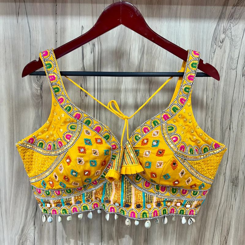 Yellow Timo Silk Royal Shine Blouse with Real Mirror Work –10" Sleeve Attached