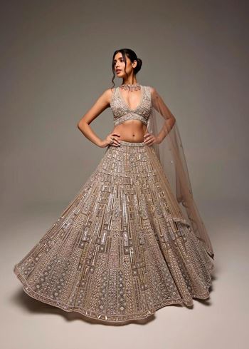 Beige Lehenga Choli With Embroidery Work   And Heavy Sequins Work