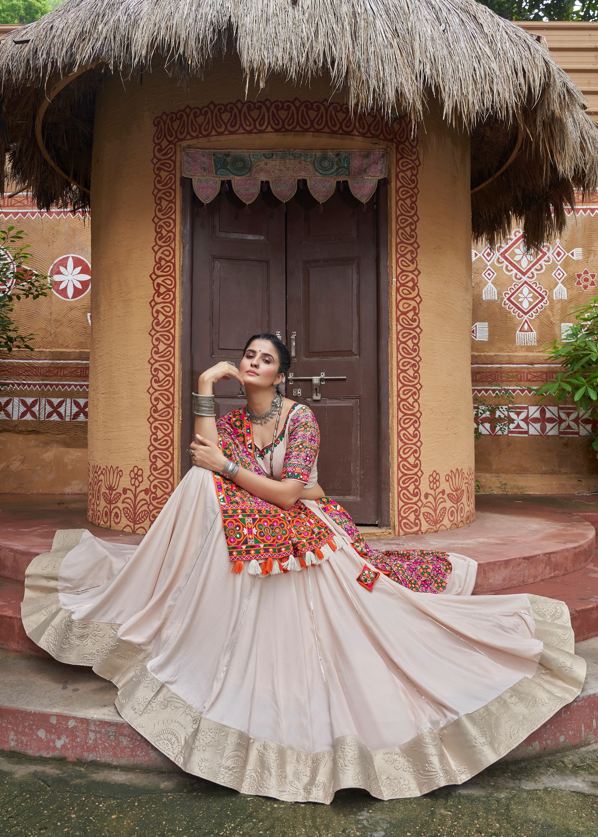 Beige Lehenga Choli With Plain
