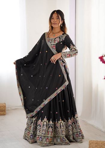 Black Lehenga Choli With Coding Dori With Thread  Sequnce Work