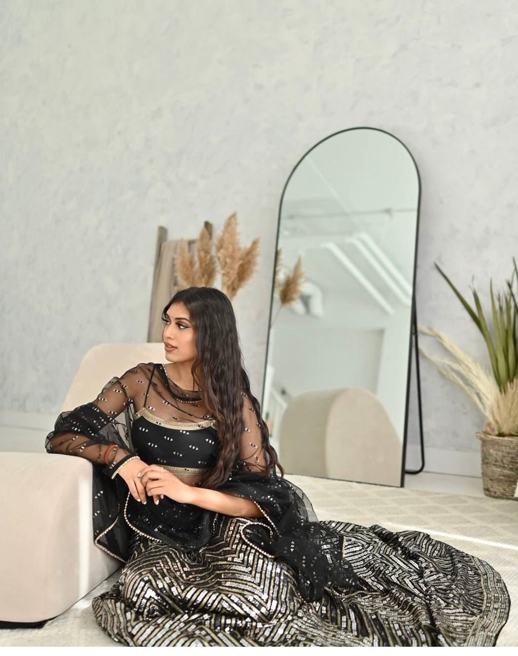 Black Lehenga Choli With Sequence & Zari Work