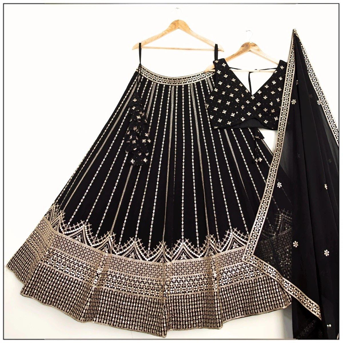 Black Lehenga Choli With  Sequins With Jari Embroidery Work