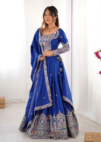 Blue Lehenga Choli With Coding Dori With Thread  Sequnce Work