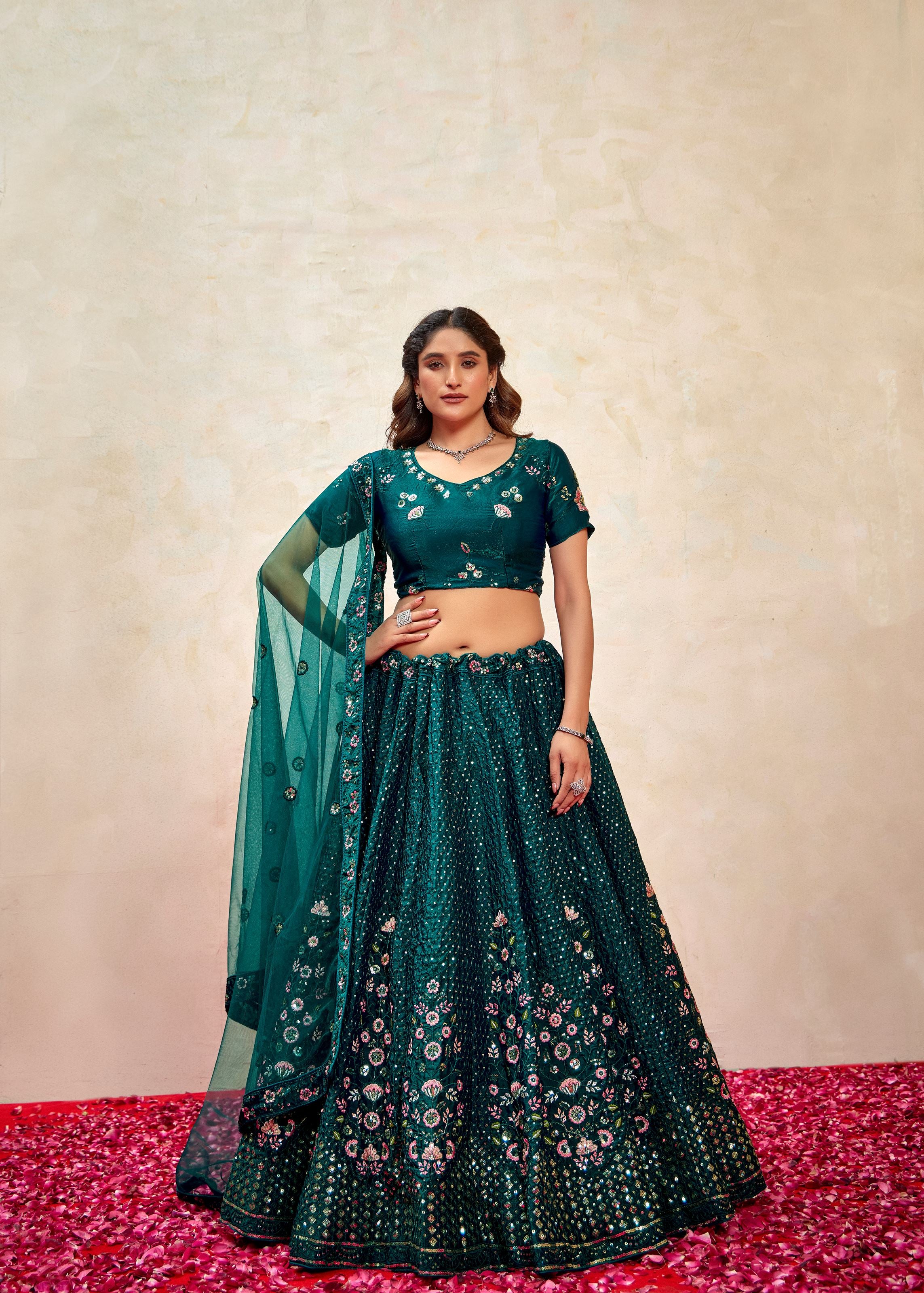 Dark Green Lehenga Choli With Heavy Sequence Embroidered