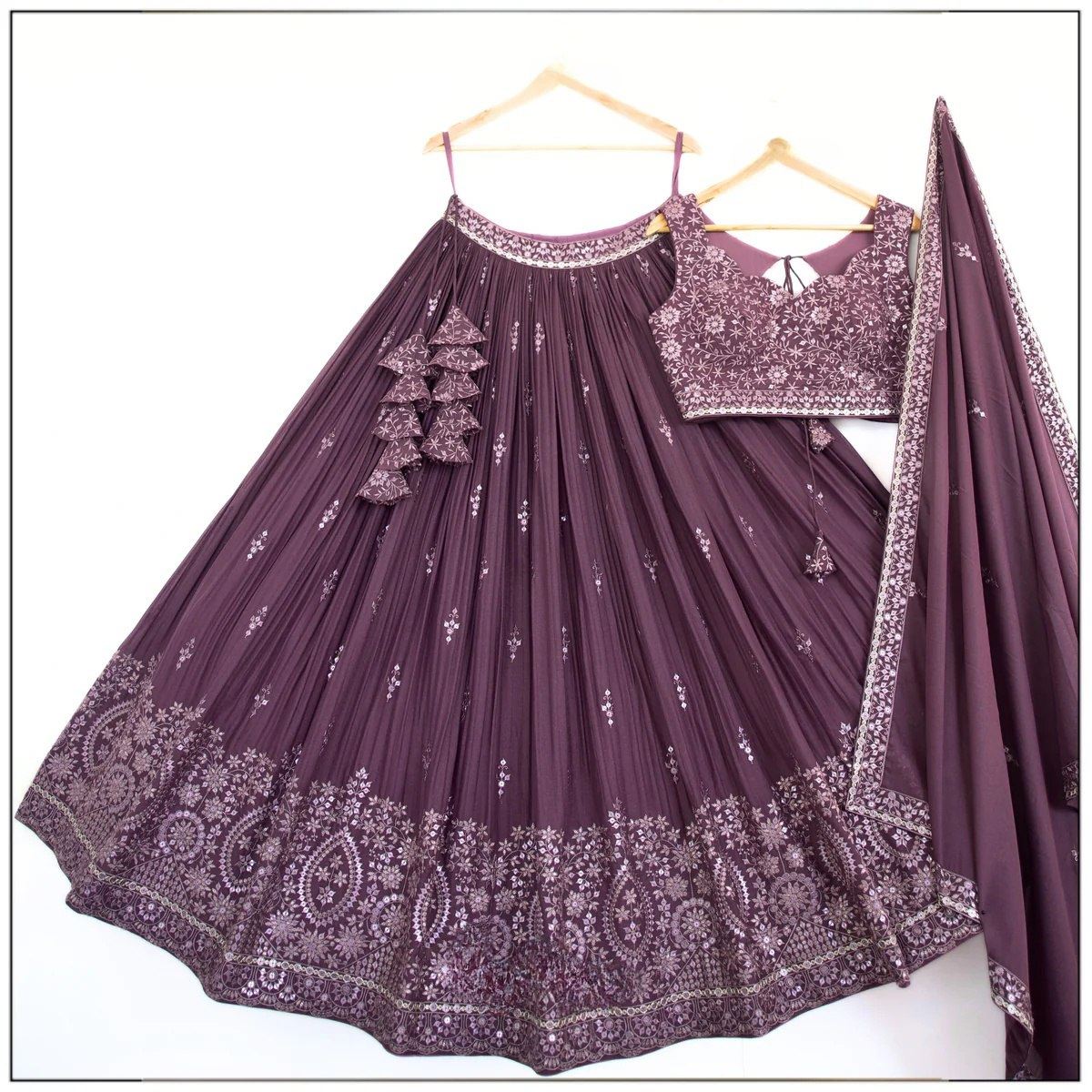 Dark pink  Lehenga Choli With  Sequins With Jari, Thread Embroidery Work