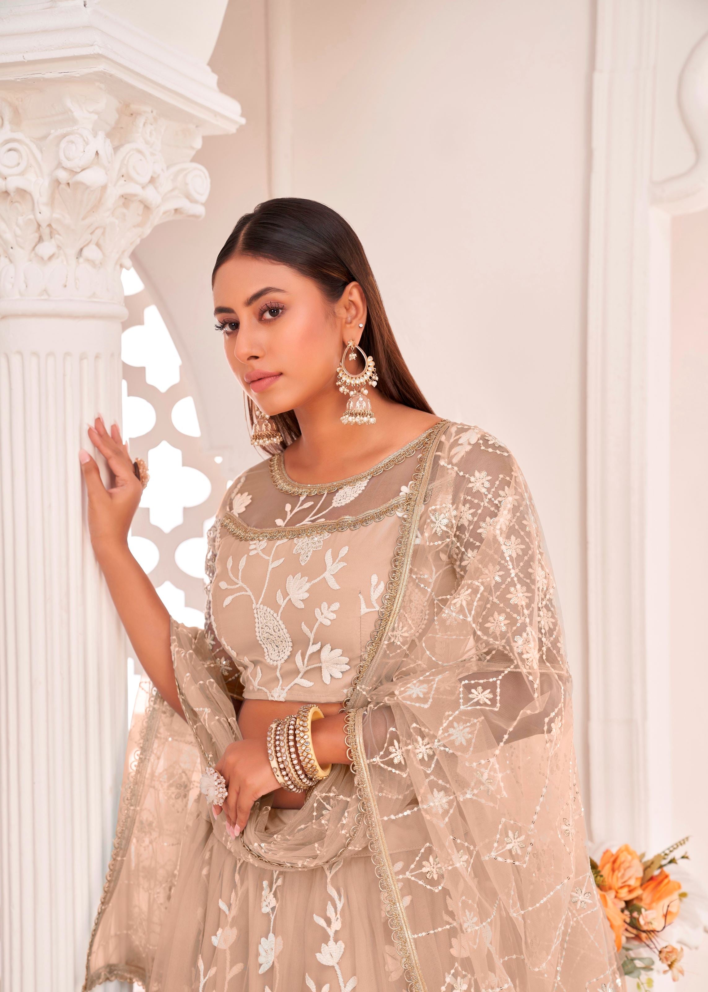 Dusty Chiqu Butterfly Net Lehenga Choli With Thread Embroidery Work