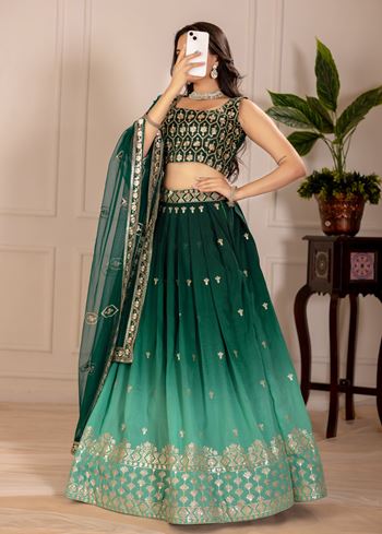 Green Lehenga Choli With Embroidery Thread  Sequence Work