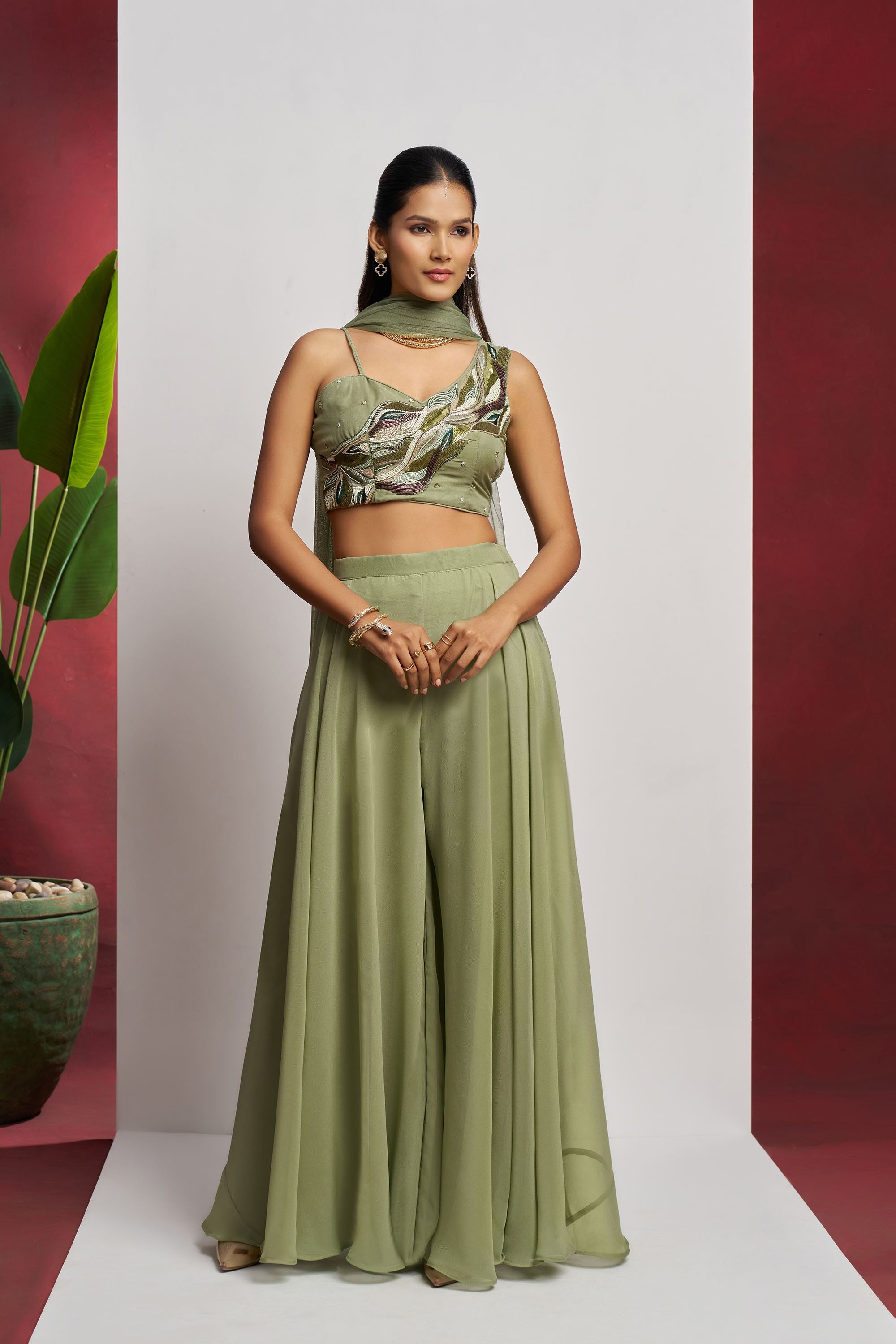 Green Lehenga Choli With Khatli Work