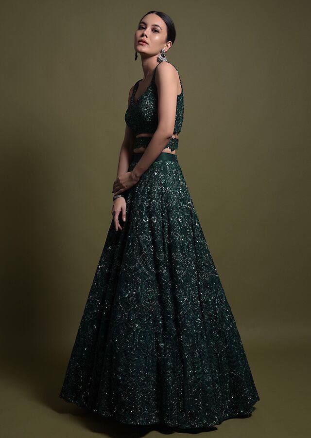 Green Lehenga Choli With Sequnece Thread  Dori Work