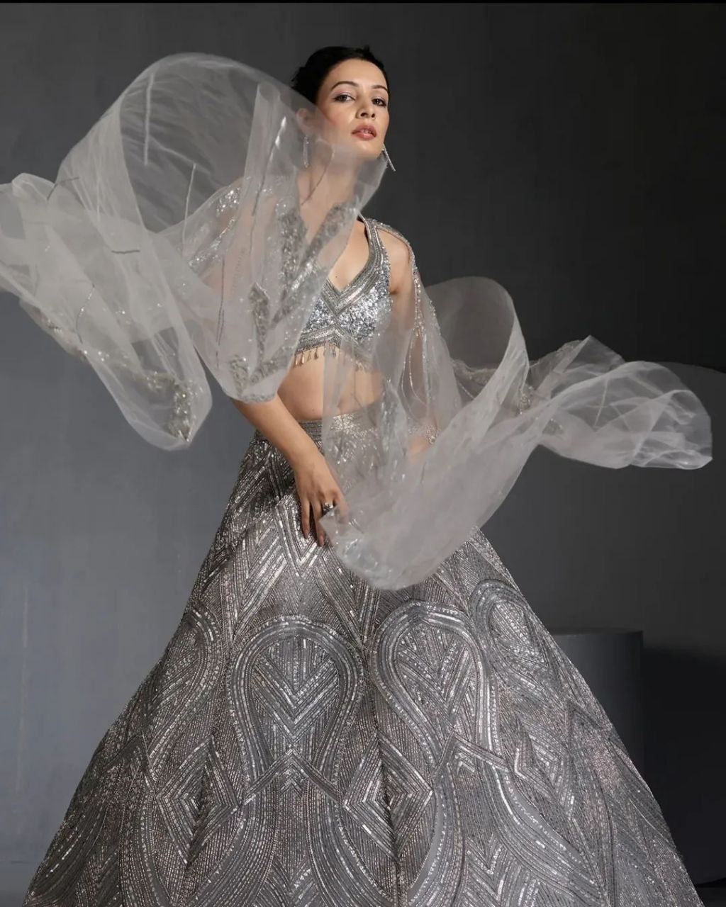 Grey Lehenga Choli With Embroidery  Dori Work With Beautiful Heavy Sequins