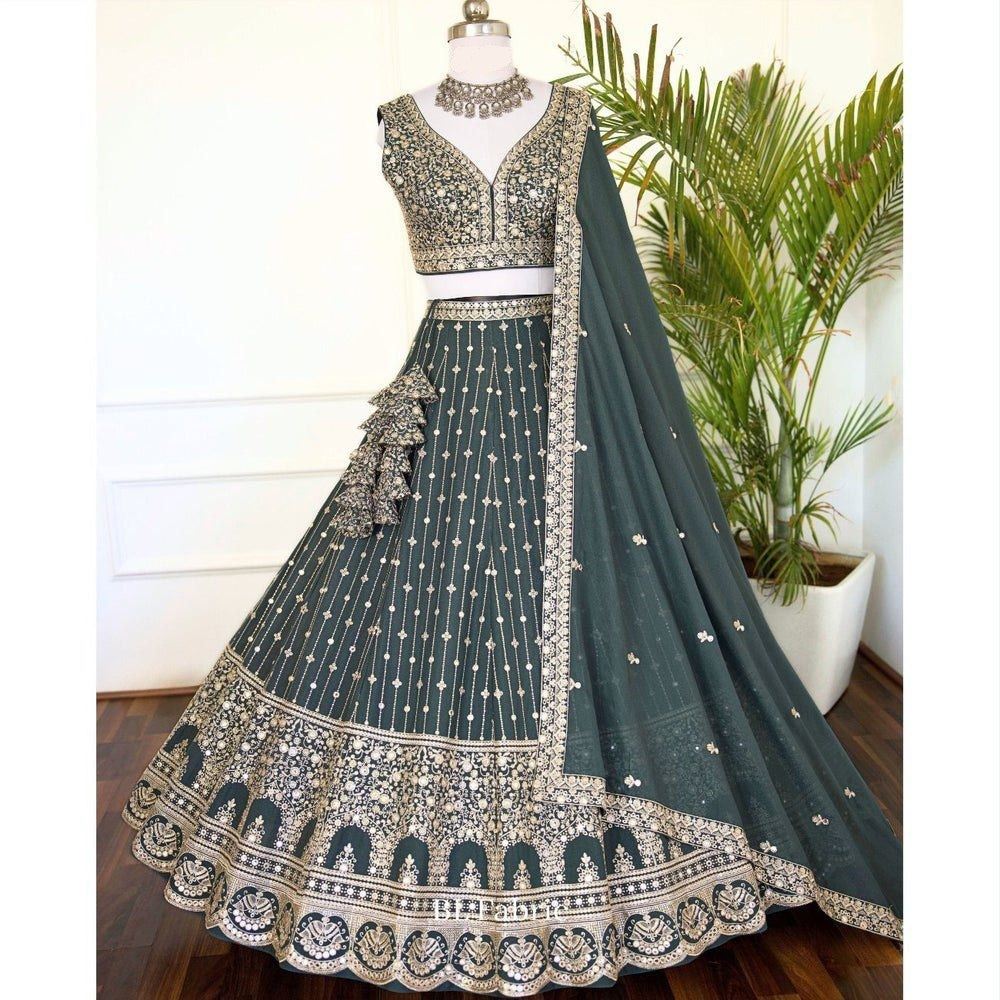 Grey Lehenga Choli With  Sequins With Jari Embroidery Work