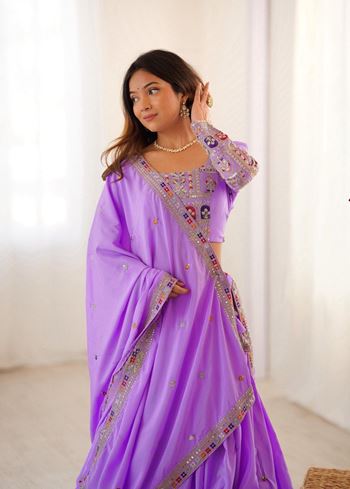 Lavender Lehenga Choli With Coding Dori With Thread  Sequnce Work