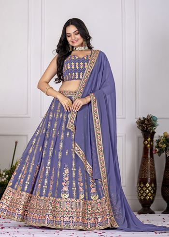 Lavender Lehenga Choli With Embroidery With Multi Thread  Sequence Work