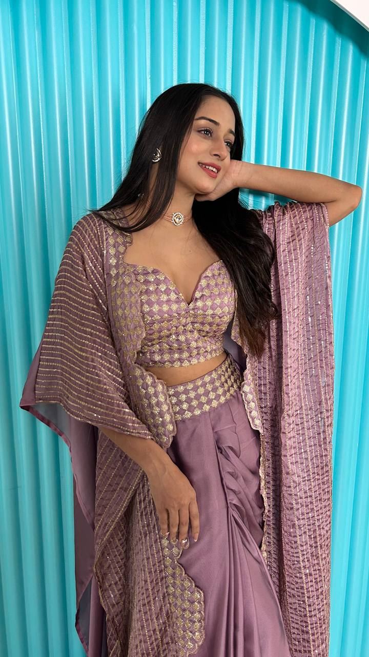 Lavender Lehenga Choli With Sequins & Dori Work On Waist