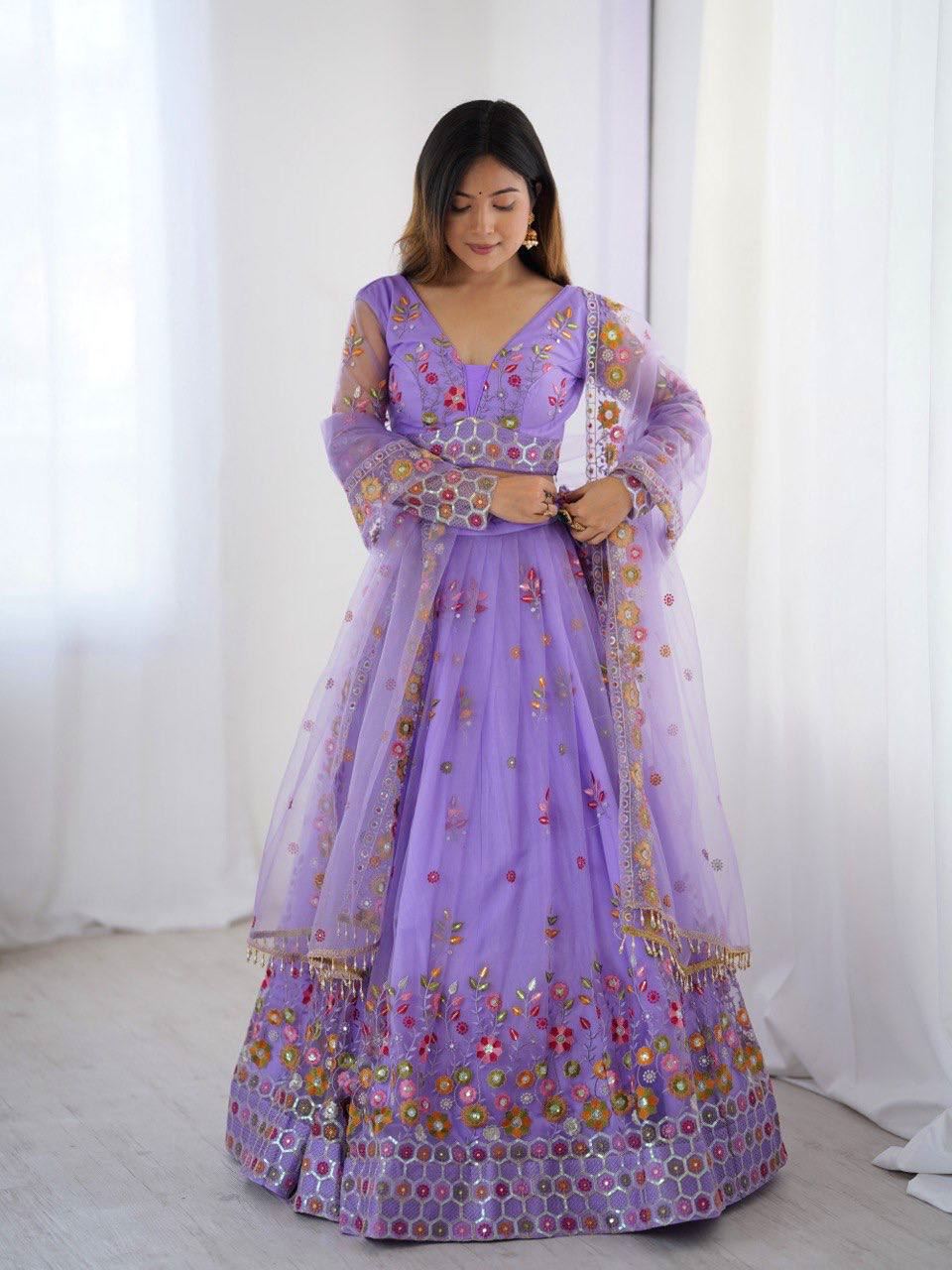Lavender Lehenga Choli With Thread  Sequnce Work