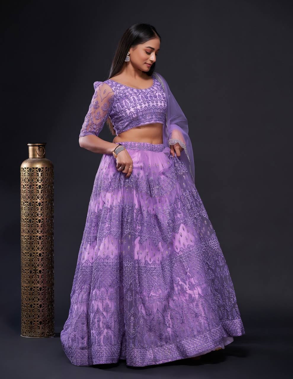 Lavender Lehenga Choli with Thread, Zari & Sequins Work