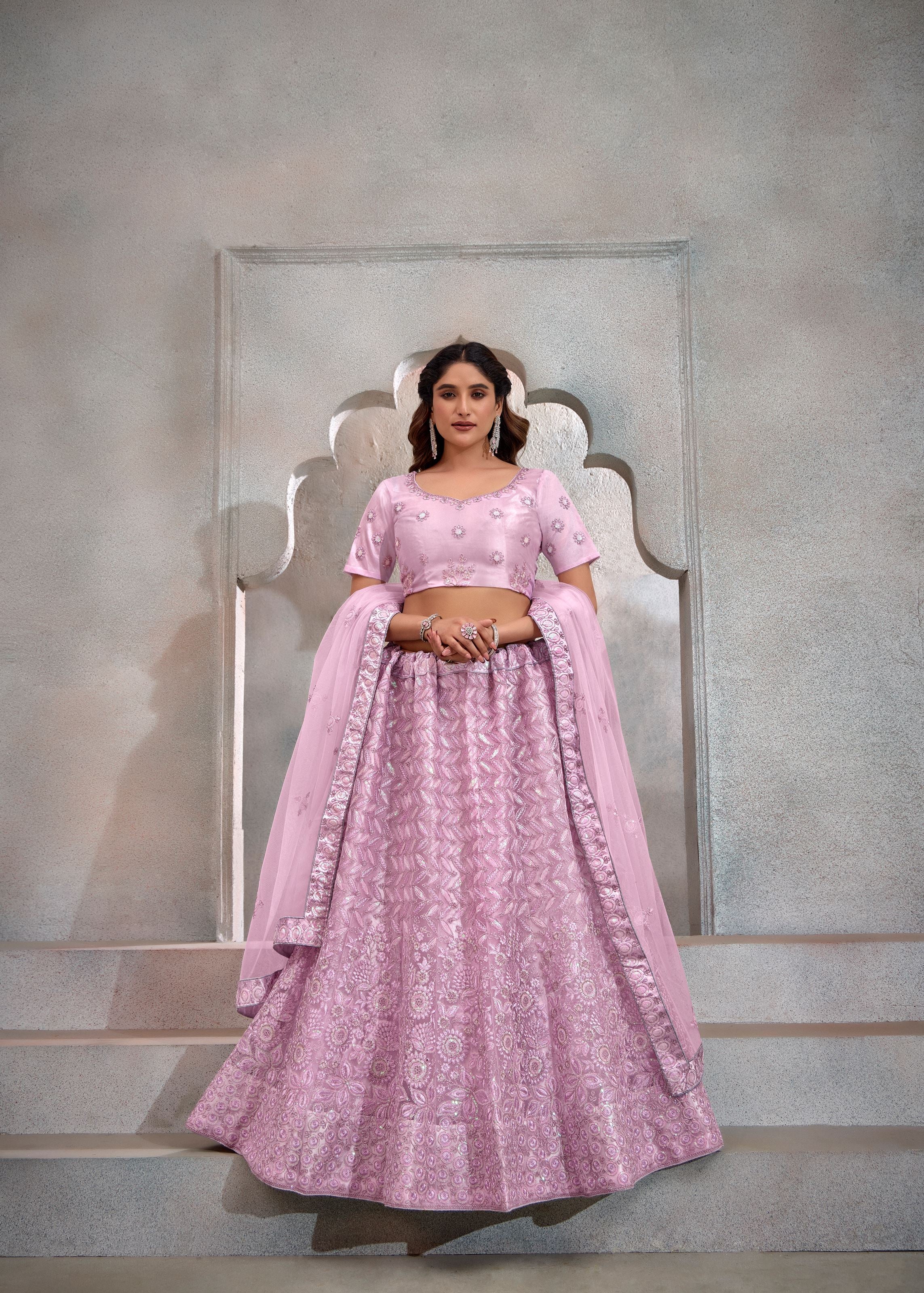 Light Lavender Net Lehenga with Embroidered Sequin Design
