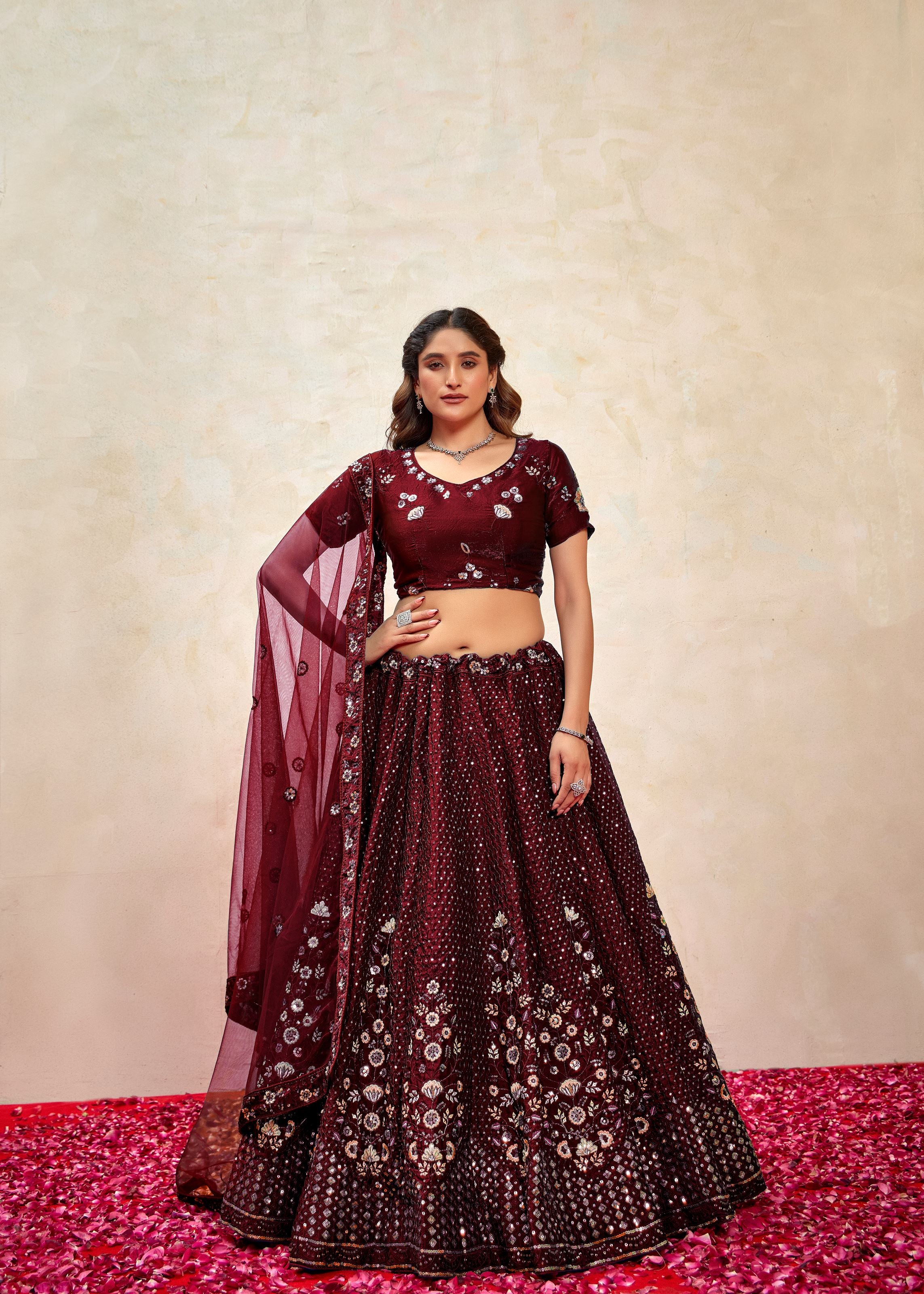 Maroon  Lehenga Choli With Heavy Sequence Embroidered