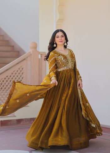 Mehandi Anarkali With Heavy Zari  Sequins Embroidered work