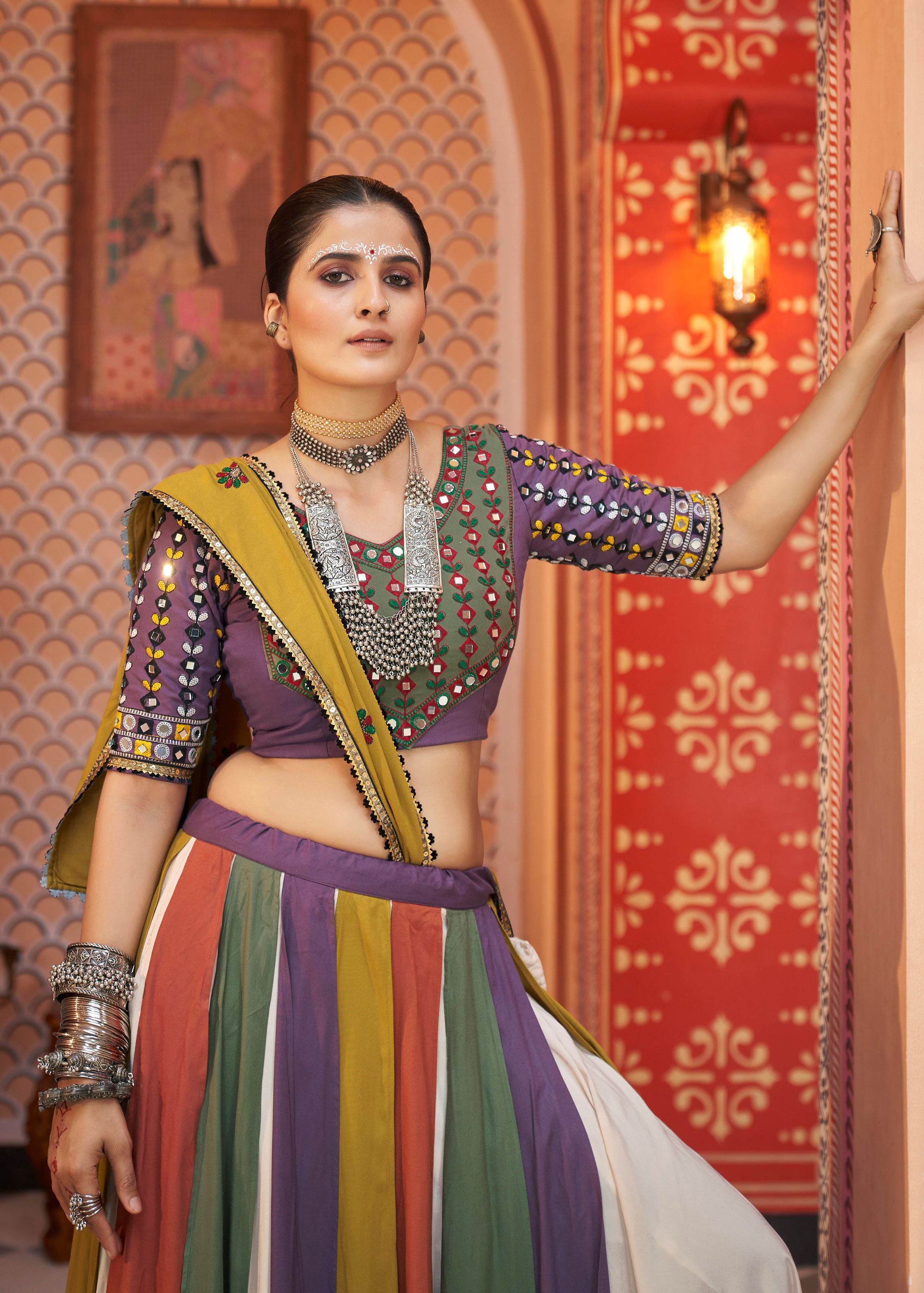 Multicolor Lehenga Choli With Plain