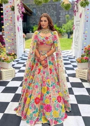 Multicolor Lehenga Choli With  Sequins With Multi Color Thread Embroidery Work